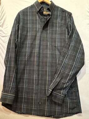 F/X Fusion Men's Long Sleeve Button Up Plaid Shirt Black and Blue Size LT